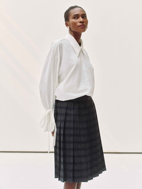 Structured Check Pleated Skirt